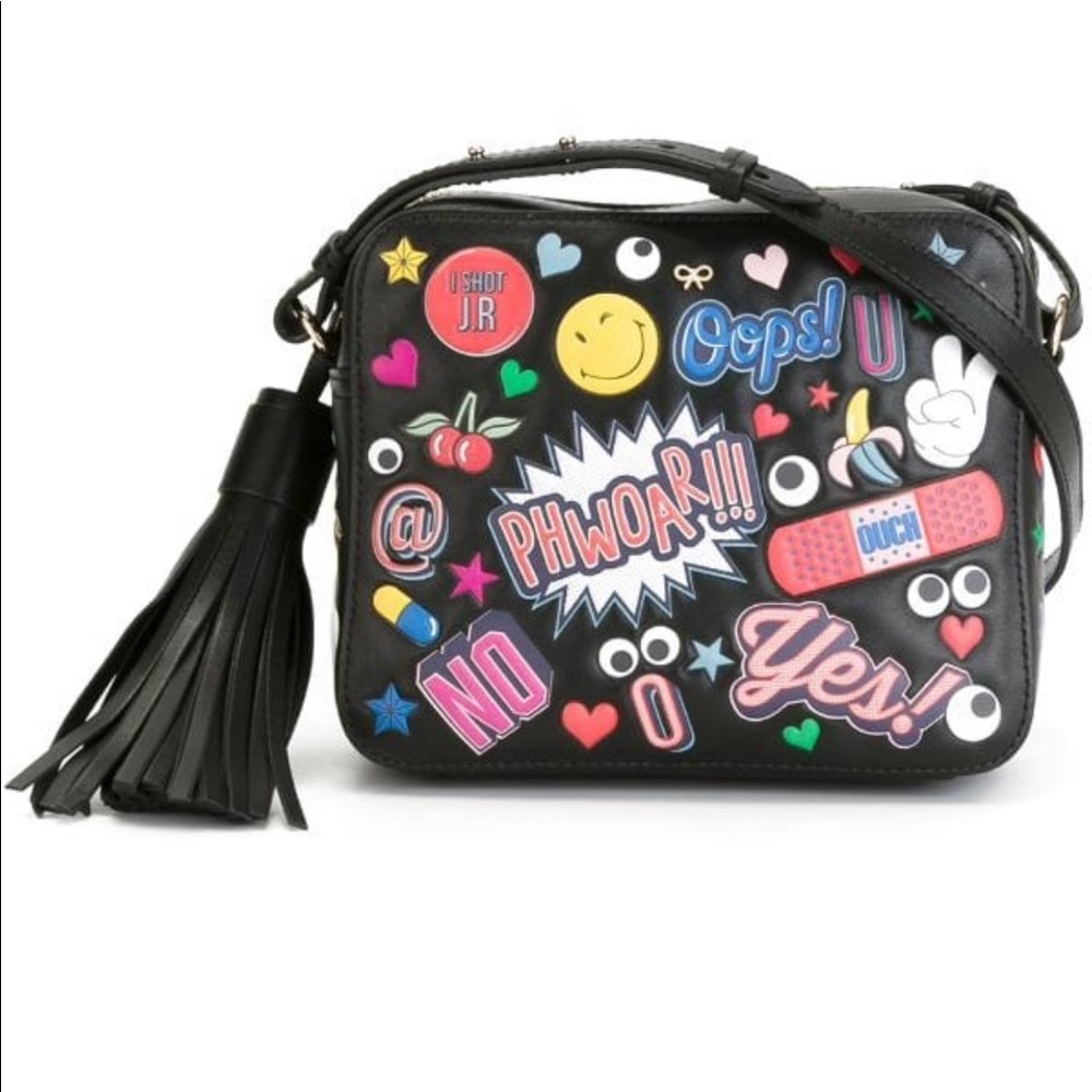 ANYA HINDMARCH Black Leather Stickers Bag